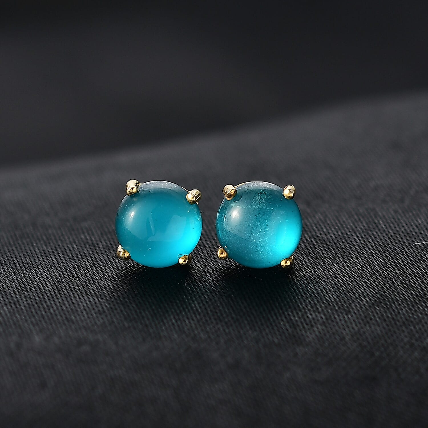 D'Joy Paraiba Moonstone Solitaire Stud Push Post Earring in Yellow Gold Plated Sterling Silver 1.99 Ct.