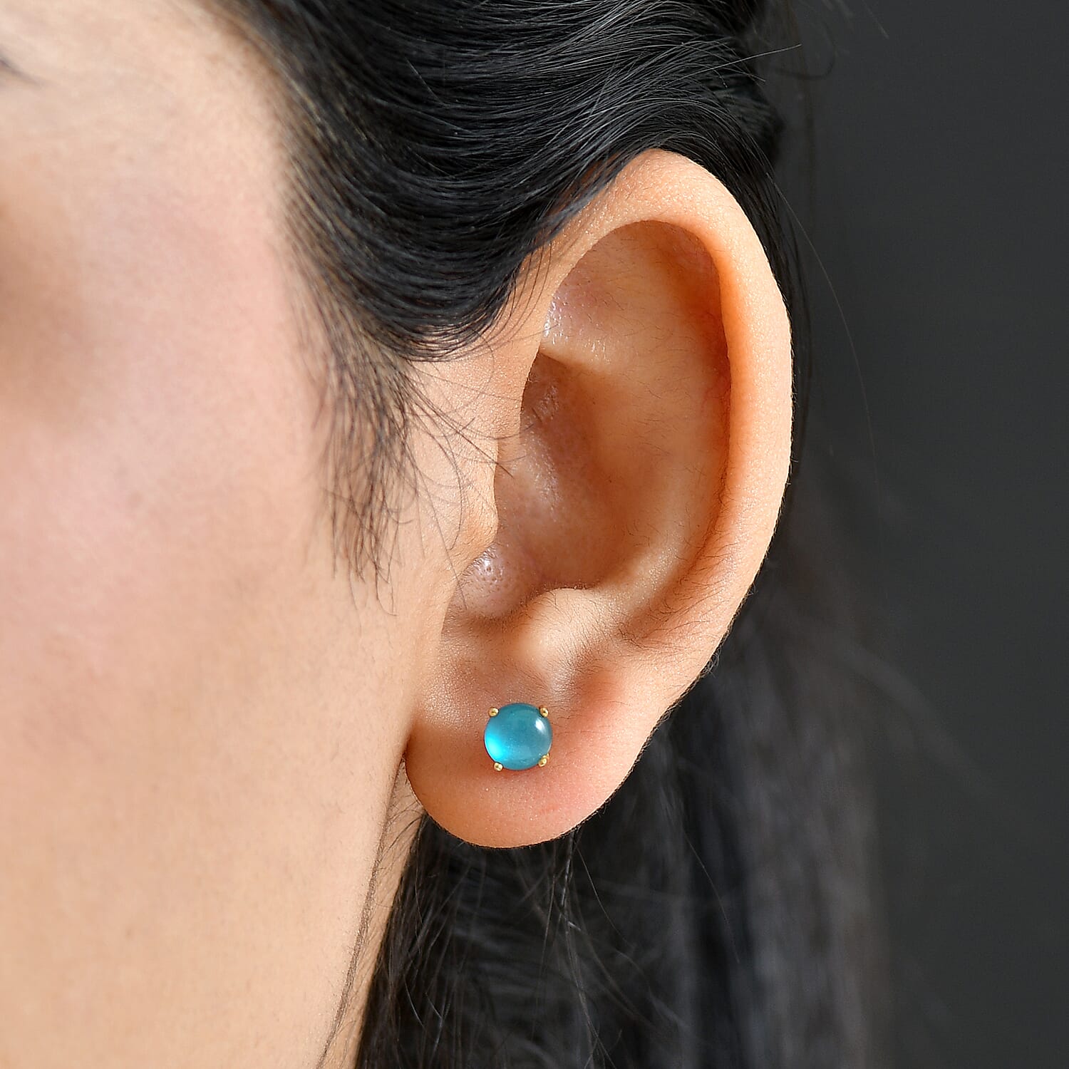 D'Joy Paraiba Moonstone Solitaire Stud Push Post Earring in Yellow Gold Plated Sterling Silver 1.99 Ct.