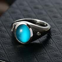 D'Joy Paraiba Moonstone & White Zircon Ring in Platinum Overlay Sterling Silver 2.81 Ct.