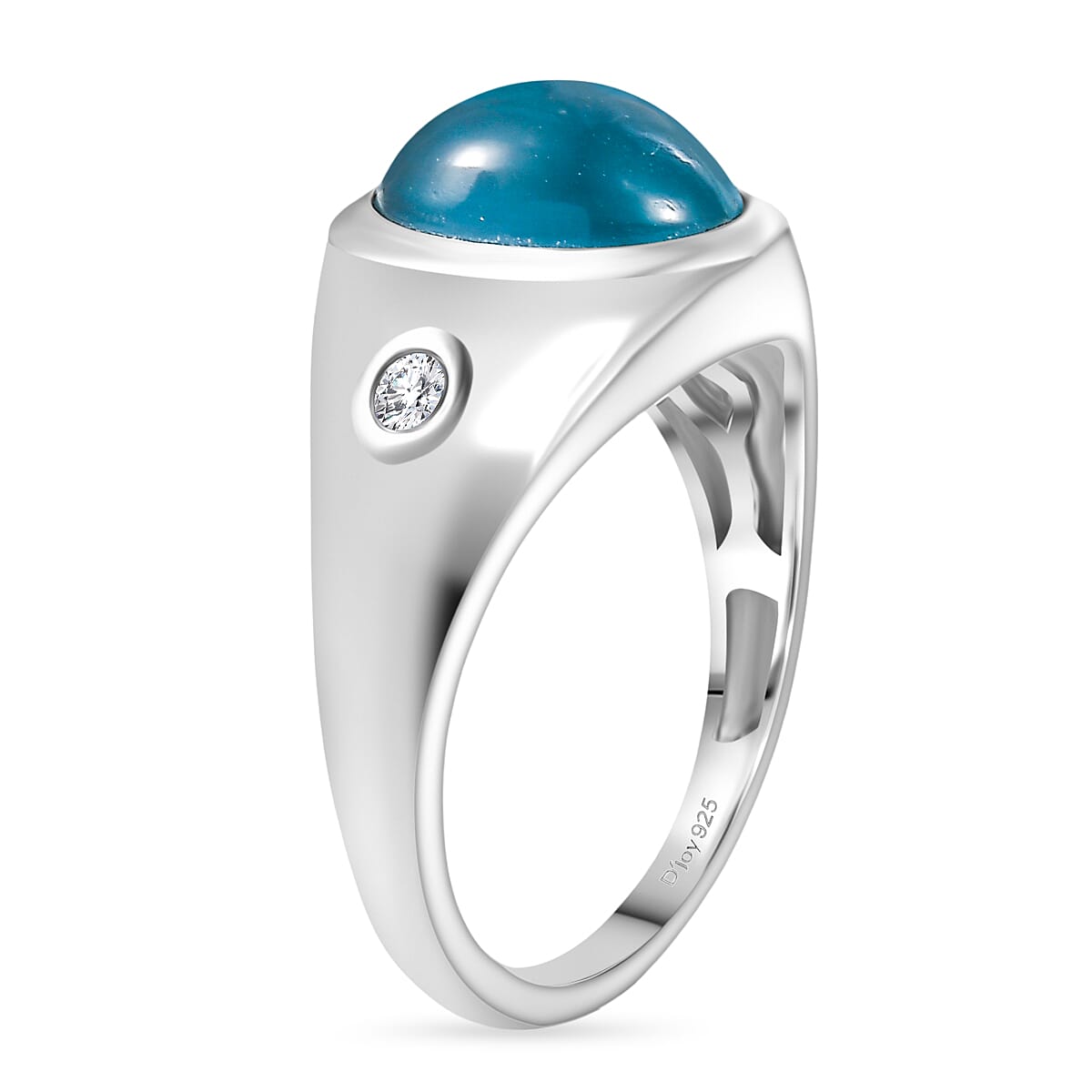 D'Joy Paraiba Moonstone & White Zircon Ring in Platinum Overlay Sterling Silver 2.81 Ct.