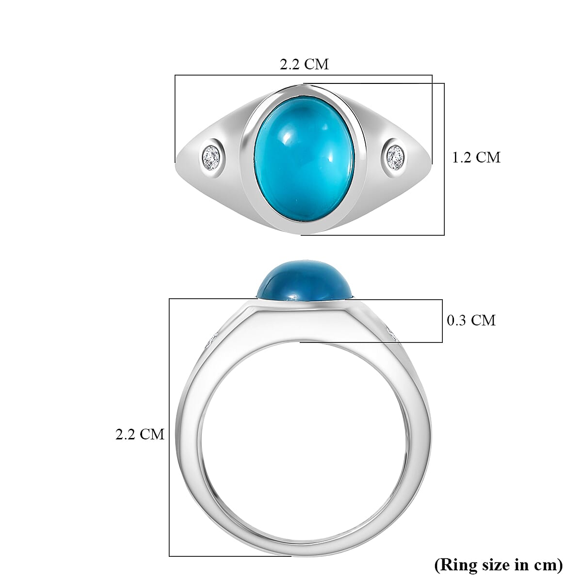 D'Joy Paraiba Moonstone & White Zircon Ring in Platinum Overlay Sterling Silver 2.81 Ct.