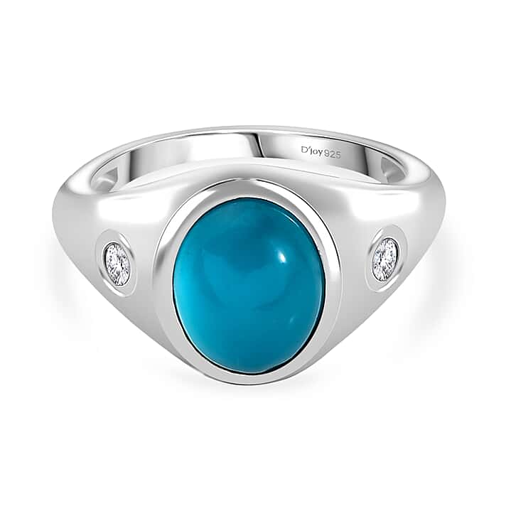 D'Joy Paraiba Moonstone & White Zircon Ring in Platinum Overlay Sterling Silver 2.81 Ct.