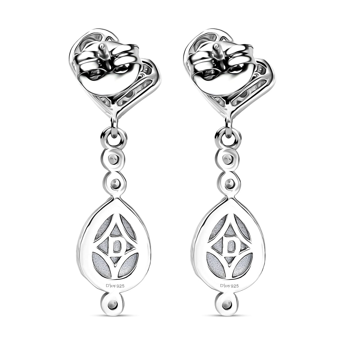 D'Joy Paraiba Moonstone & White Zircon Dangling Earring with Push Back in Platinum Overlay Sterling Silver 2.39 Ct.