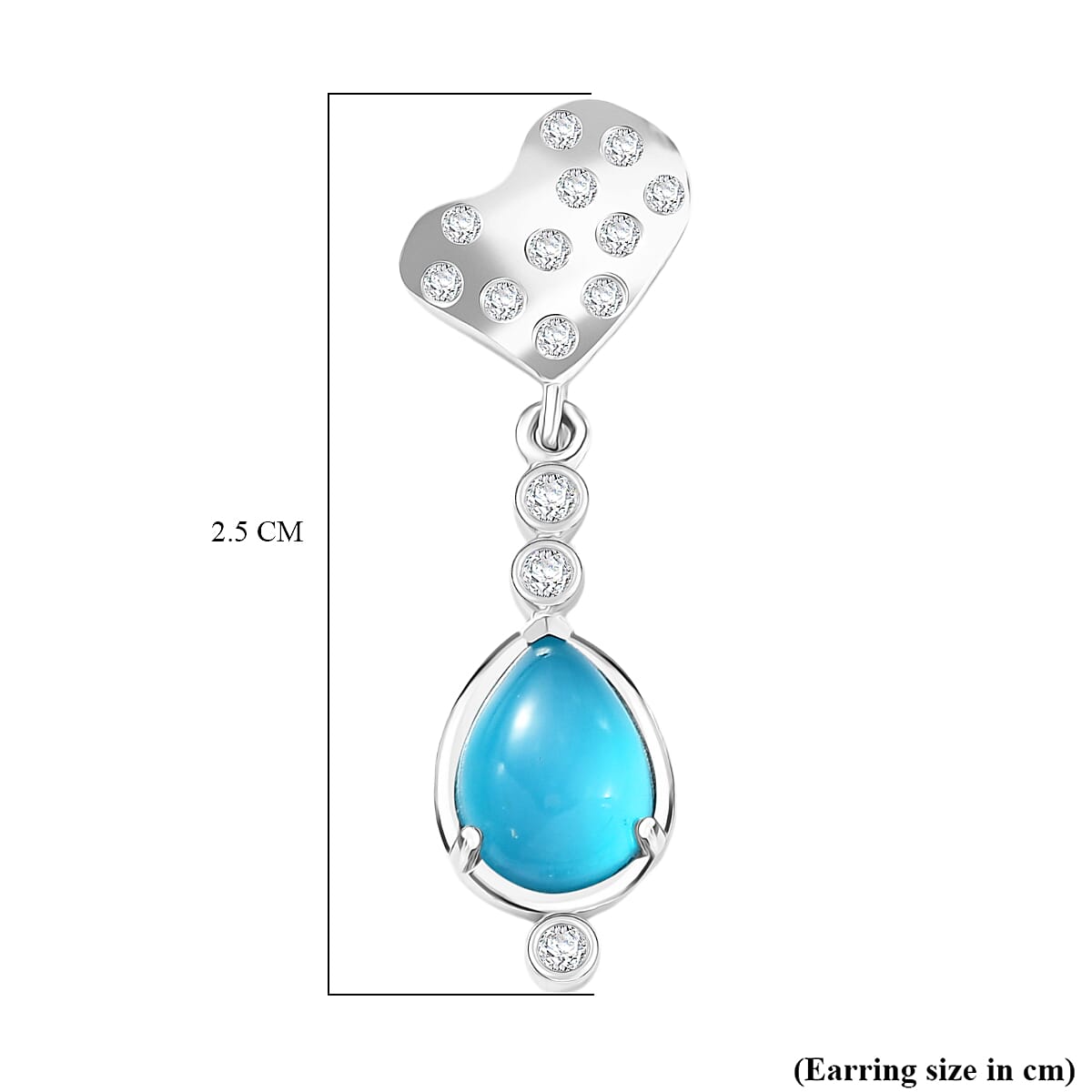 D'Joy Paraiba Moonstone & White Zircon Dangling Earring with Push Back in Platinum Overlay Sterling Silver 2.39 Ct.