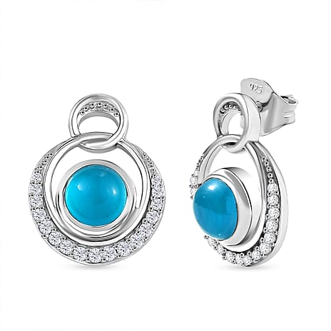 D'Joy Paraiba Moonstone & White Zircon Earring with Push Back in Platinum Overlay Sterling Silver 2.38 Ct.