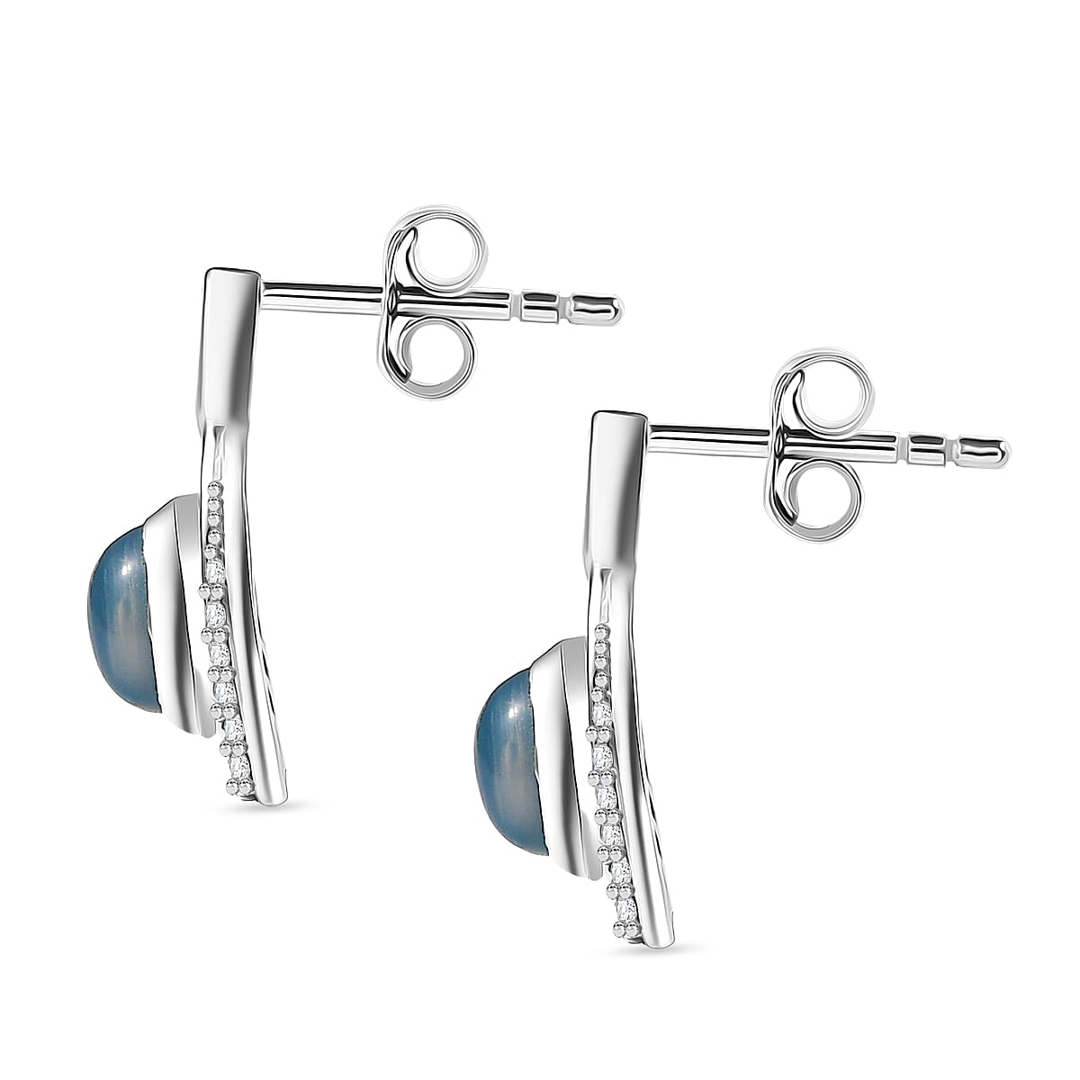 D'Joy Paraiba Moonstone & White Zircon Earring with Push Back in Platinum Overlay Sterling Silver 2.38 Ct.