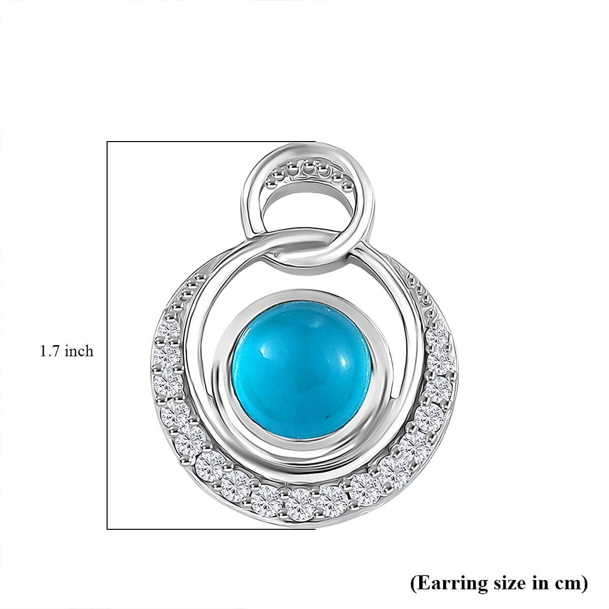 D'Joy Paraiba Moonstone & White Zircon Earring with Push Back in Platinum Overlay Sterling Silver 2.38 Ct.