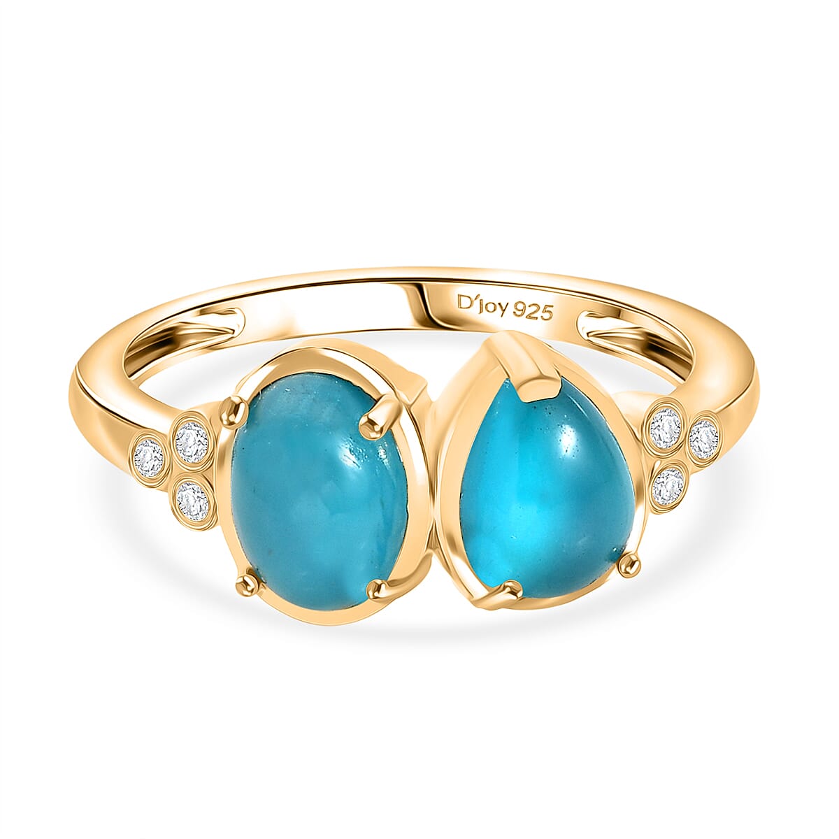 D'Joy Paraiba Moonstone & White Zircon Ring in 18K Yellow Gold Plated Sterling Silver 2.81 Ct.