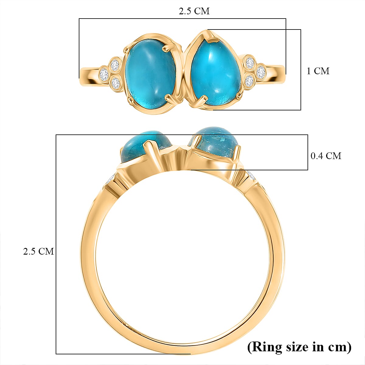 D'Joy Paraiba Moonstone & White Zircon Ring in 18K Yellow Gold Plated Sterling Silver 2.81 Ct.