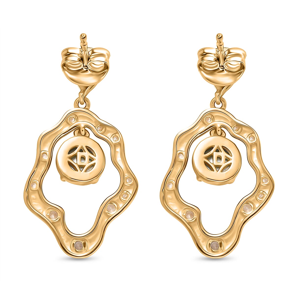 D'Joy Paraiba Moonstone & White Zircon Earring with Push Back in 18K Yellow Gold Plated Sterling Silver 2.57 Ct, Silver Wt. 4.92 Gms.