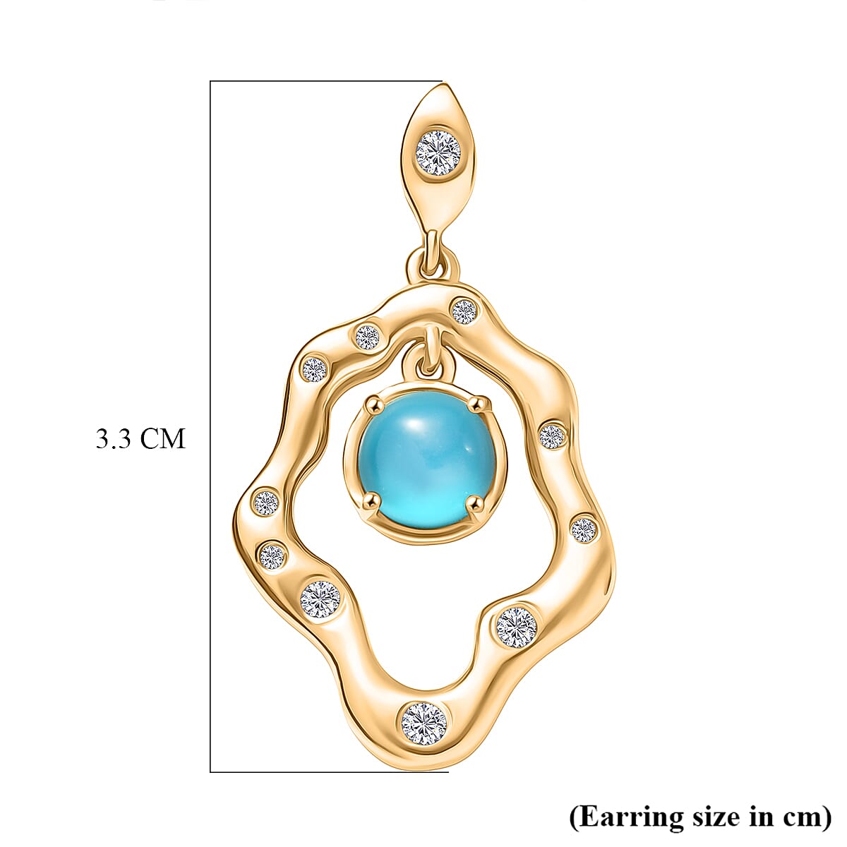 D'Joy Paraiba Moonstone & White Zircon Earring with Push Back in 18K Yellow Gold Plated Sterling Silver 2.57 Ct, Silver Wt. 4.92 Gms.