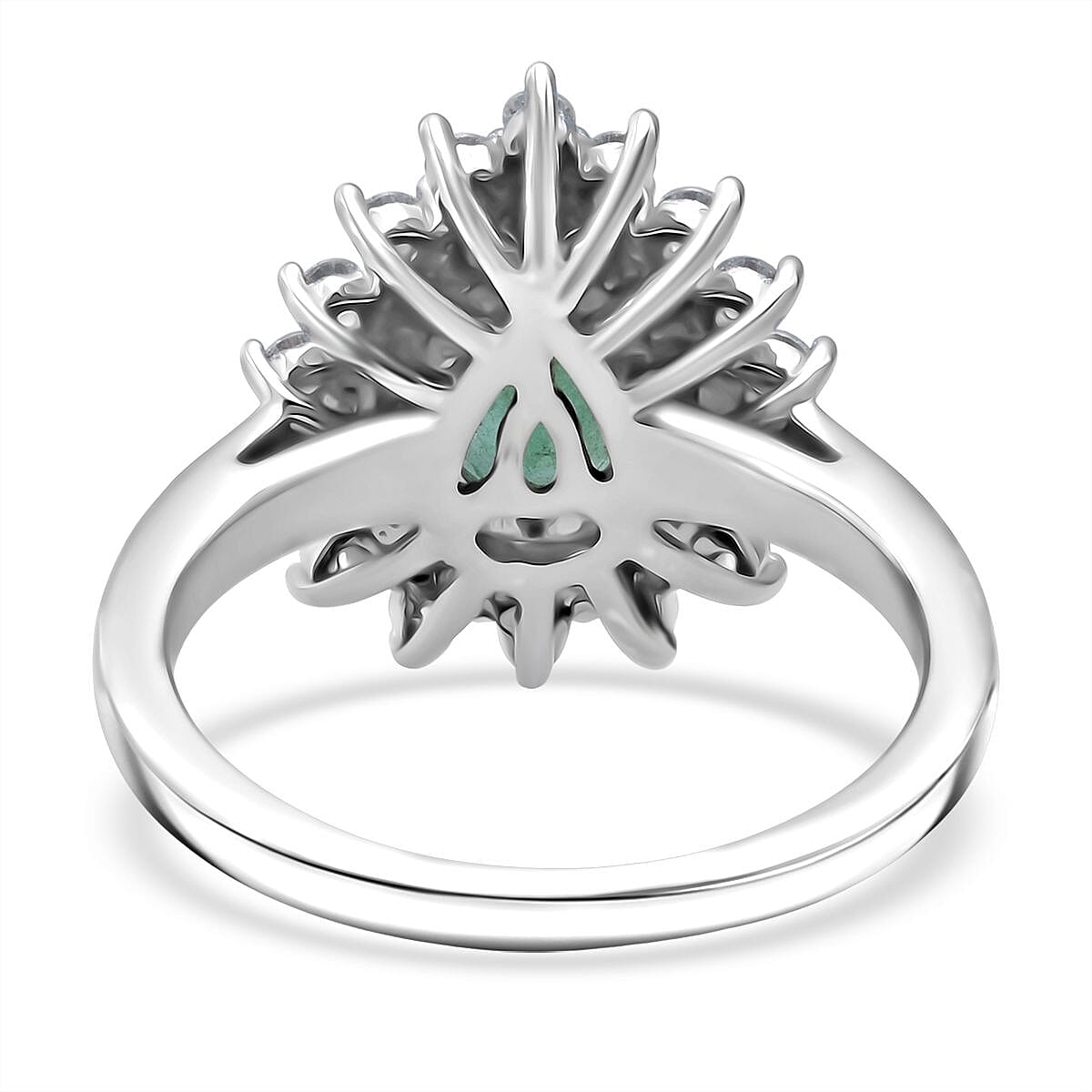 D'Joy Emerald & Moissanite Ring in Rhodium Overlay Sterling Silver 1.56 Ct.