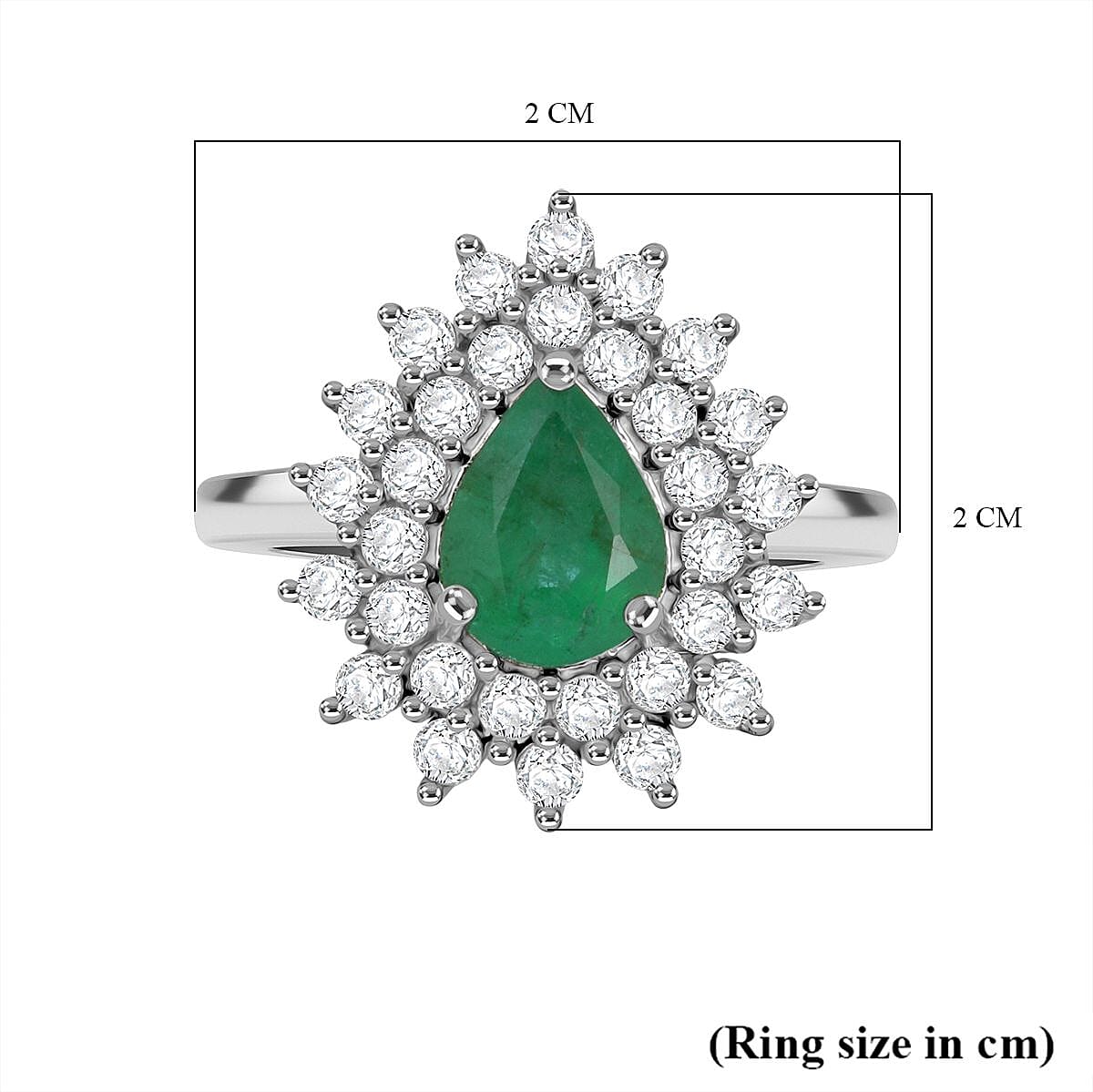 D'Joy Emerald & Moissanite Ring in Rhodium Overlay Sterling Silver 1.56 Ct.