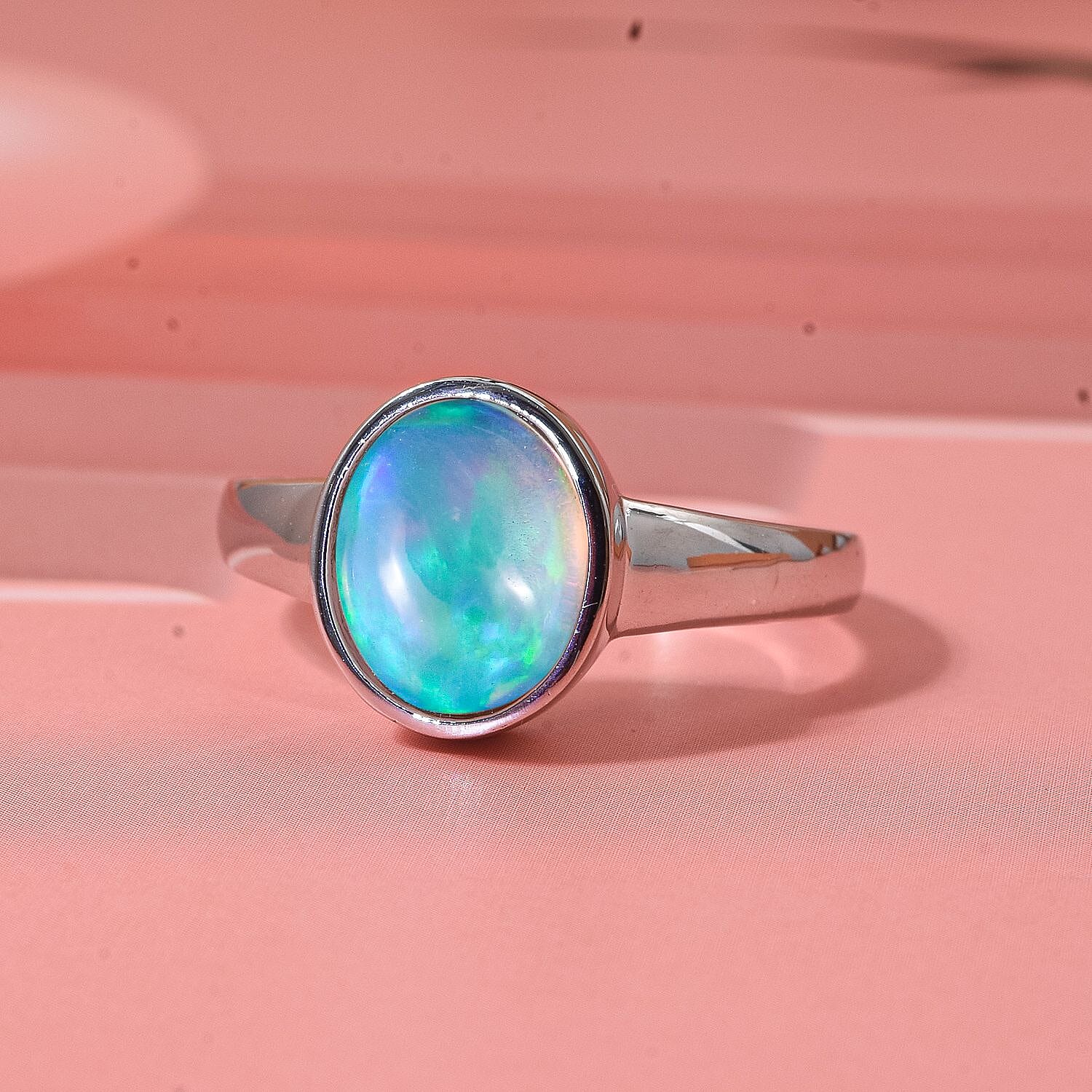 D'Joy Ethiopian Opal Ring in Rhodium Overlay Sterling Silver 1.65 Ct.