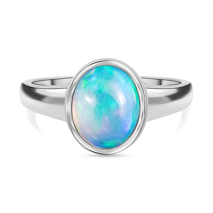 D'Joy 1.65 Ct. Ethiopian Oval Cut Solitaire Opal Ring in Rhodium Overlay Sterling Silver