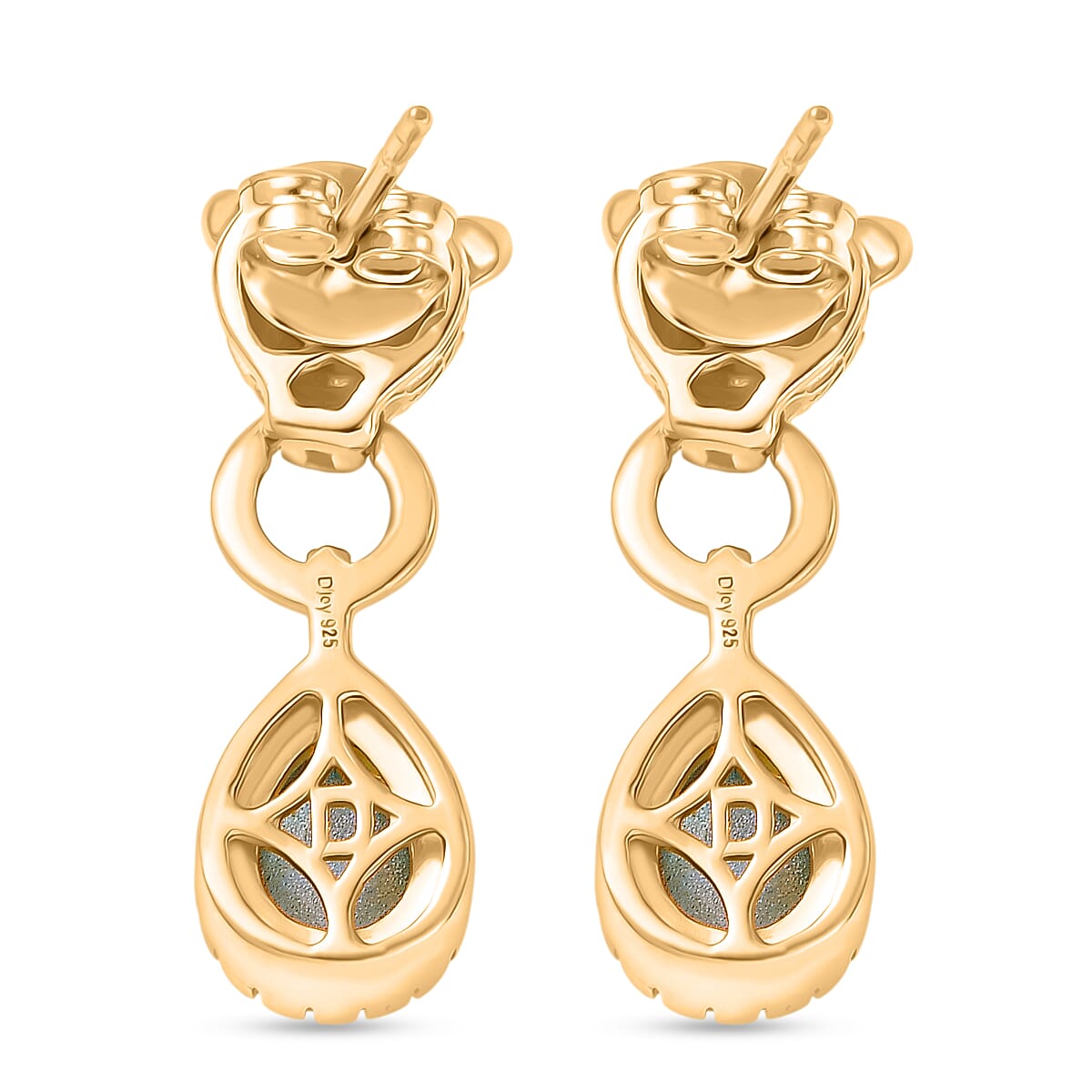 D'Joy Paraiba Moonstone Living Creature Earring with Push Back in 18K Yellow Gold Plated Sterling Silver 1.97 Ct.