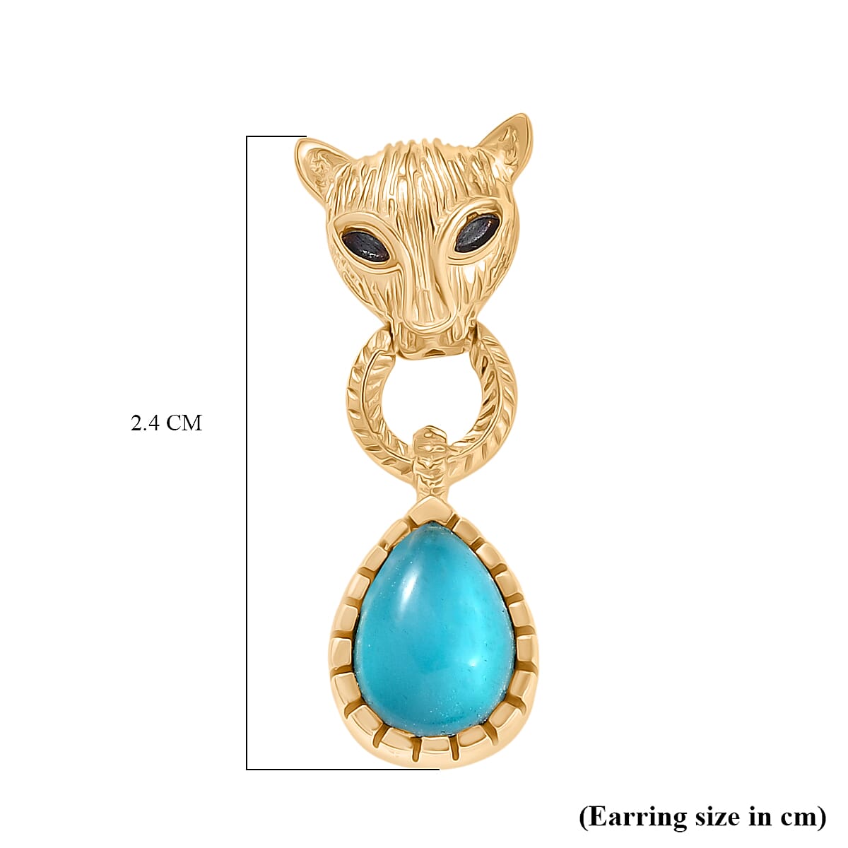 D'Joy Paraiba Moonstone Living Creature Earring with Push Back in 18K Yellow Gold Plated Sterling Silver 1.97 Ct.