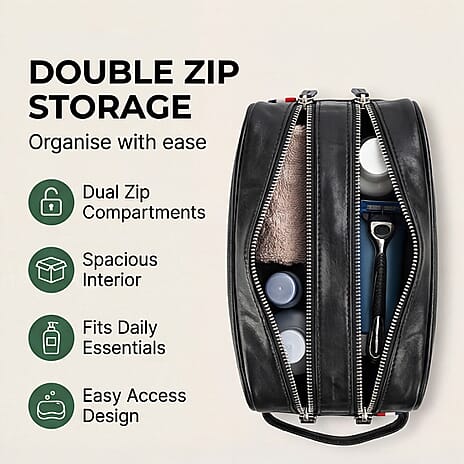 VALISSIERE Faux-Leather Travel Cosmetic - Toiletry Bag - Black