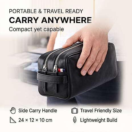 VALISSIERE Faux-Leather Travel Cosmetic - Toiletry Bag - Black