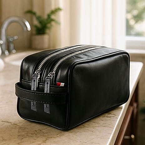 VALISSIERE Faux-Leather Travel Cosmetic - Toiletry Bag - Black