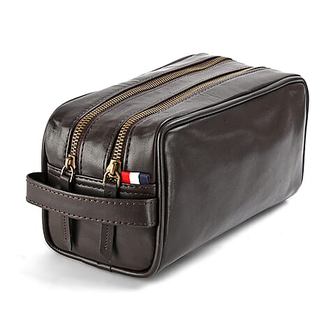 VALISSIERE Faux-Leather Travel Cosmetic - Toiletry Bag - Dark Brown