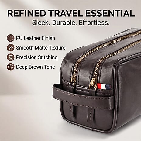 VALISSIERE Faux-Leather Travel Cosmetic - Toiletry Bag - Dark Brown