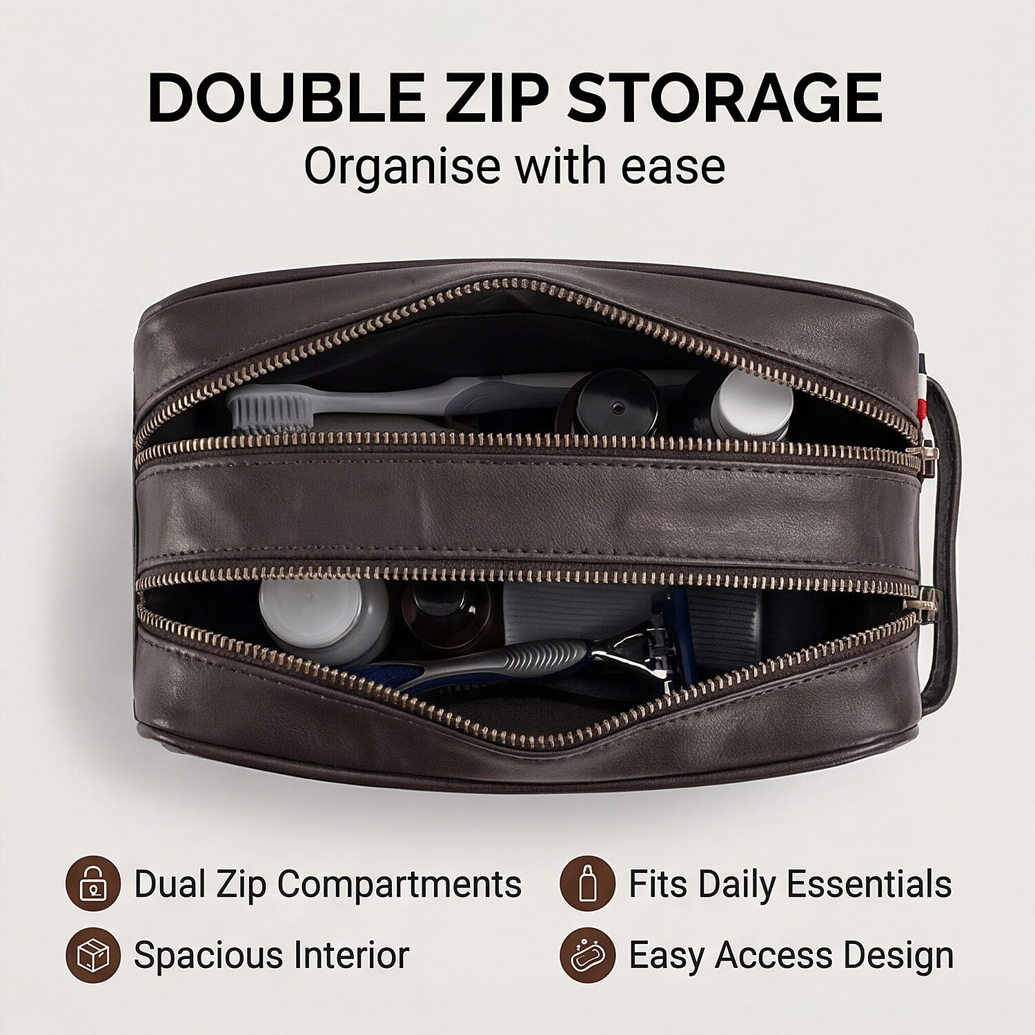 VALISSIERE Faux-Leather Travel Cosmetic - Toiletry Bag - Dark Brown