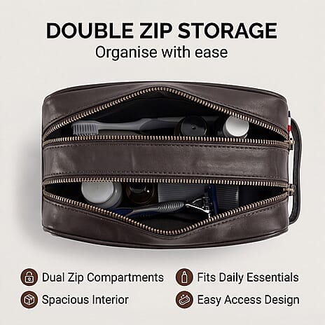 VALISSIERE Faux-Leather Travel Cosmetic - Toiletry Bag - Dark Brown