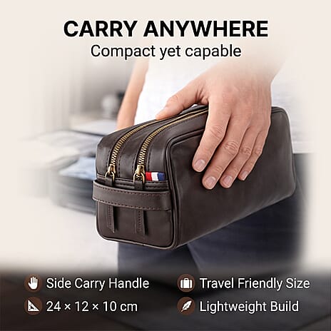 VALISSIERE Faux-Leather Travel Cosmetic - Toiletry Bag - Dark Brown