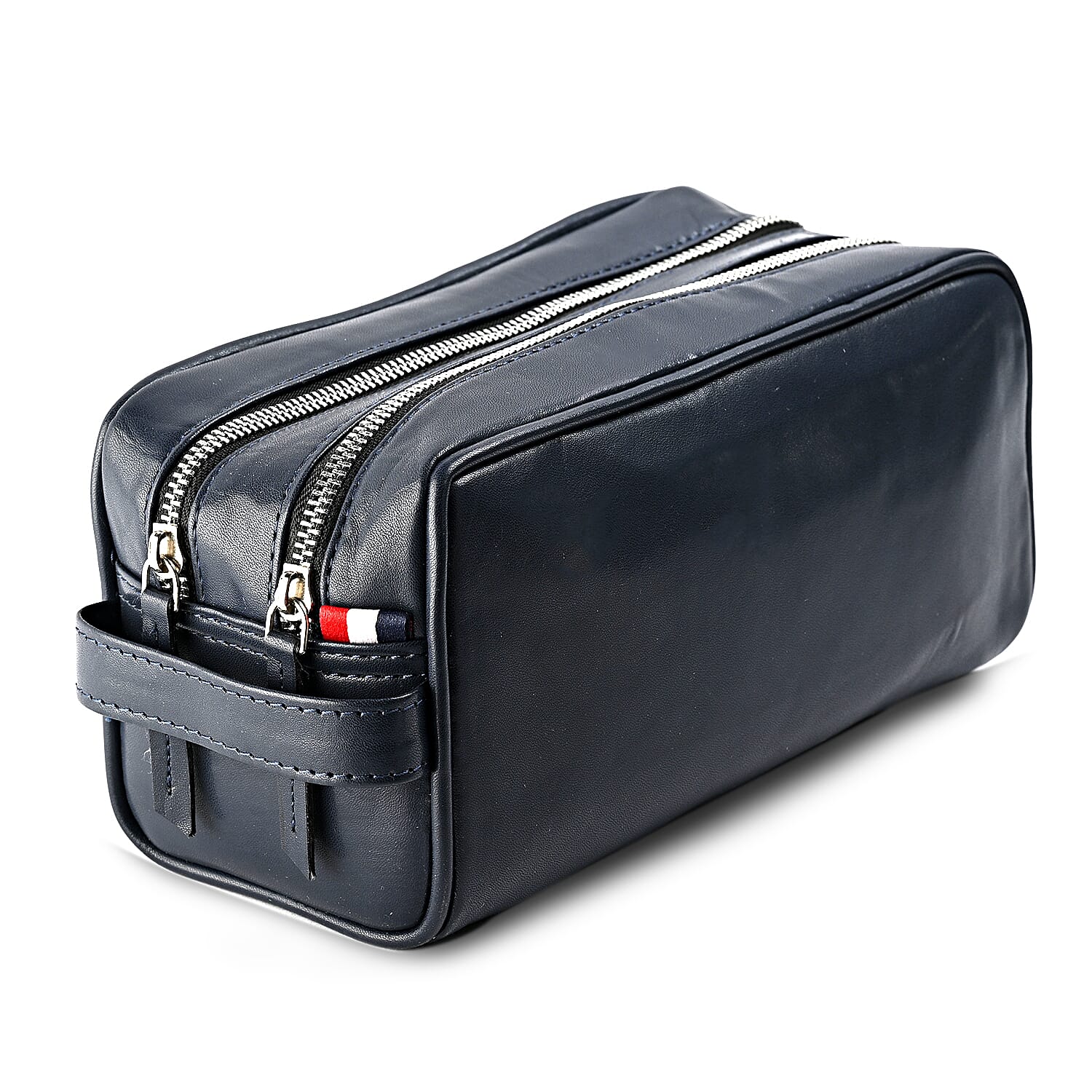 VALISSIERE Mens Faux-Leather Travel Cosmetic - Toiletry Bag - Navy