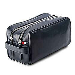 VALISSIERE Mens Faux-Leather Travel Cosmetic - Toiletry Bag - Navy