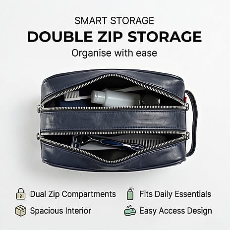 VALISSIERE Mens Faux-Leather Travel Cosmetic - Toiletry Bag - Navy