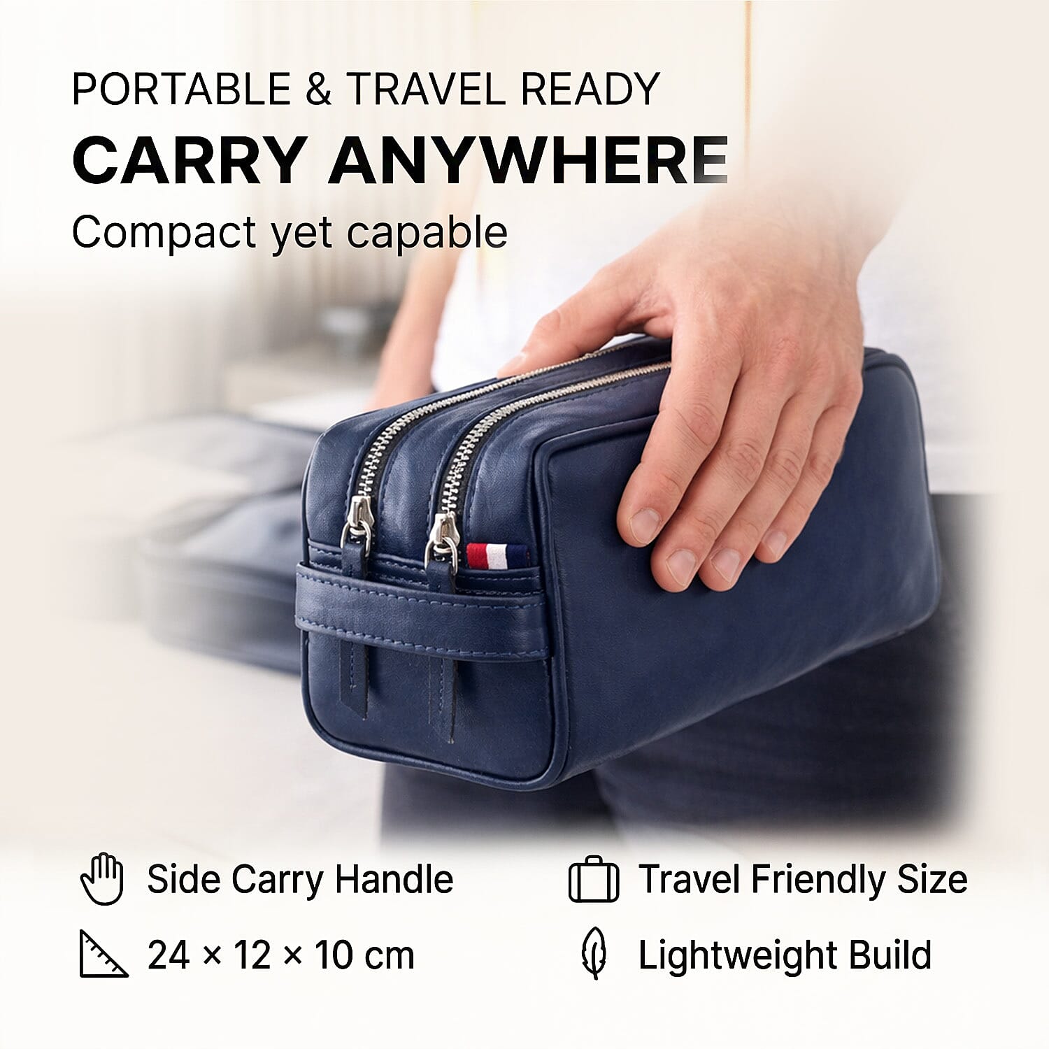 VALISSIERE Mens Faux-Leather Travel Cosmetic - Toiletry Bag - Navy