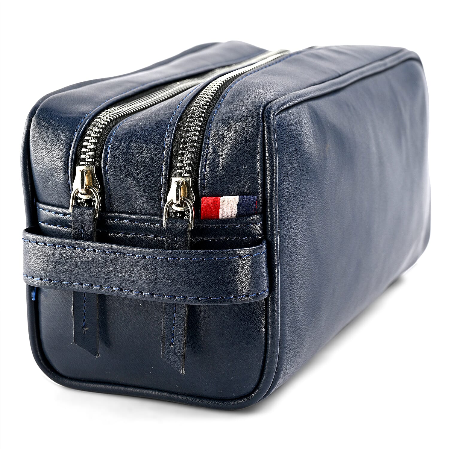 VALISSIERE Mens Faux-Leather Travel Cosmetic - Toiletry Bag - Navy