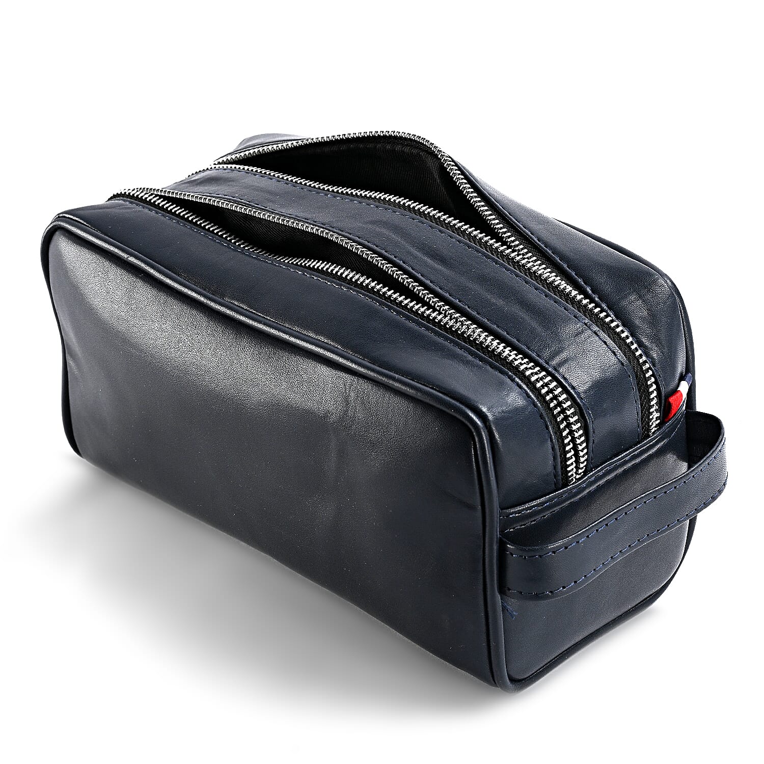 VALISSIERE Mens Faux-Leather Travel Cosmetic - Toiletry Bag - Navy