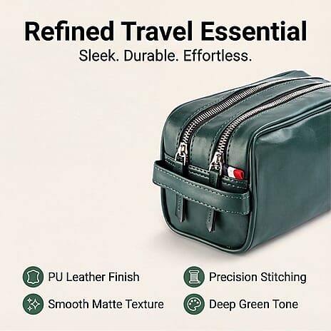 VALLISERIE PU Patterned Cosmetic and Toiletry Bag (Size 24x12x10 cm) - Green