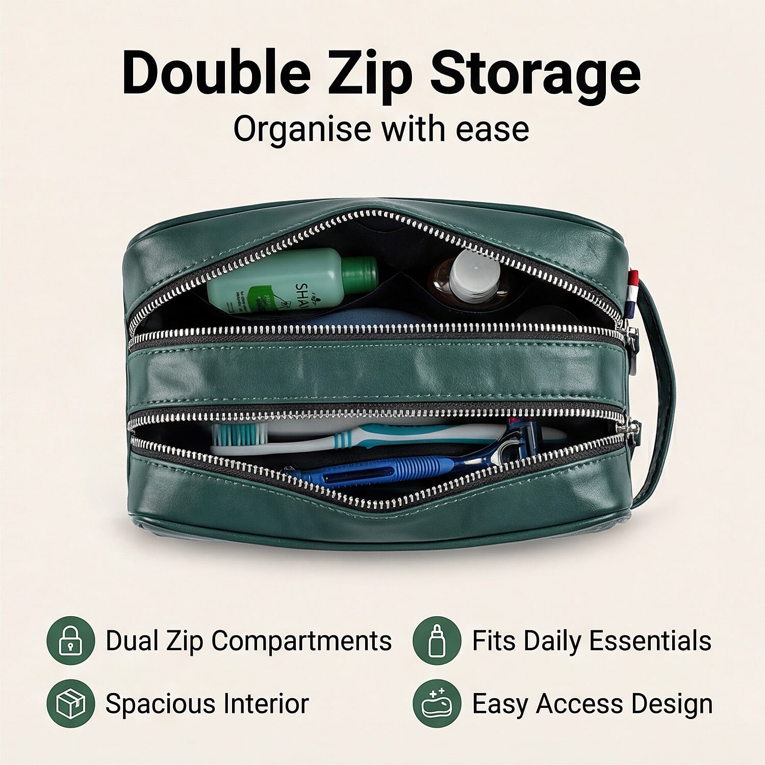 VALLISERIE PU Patterned Cosmetic and Toiletry Bag (Size 24x12x10 cm) - Green