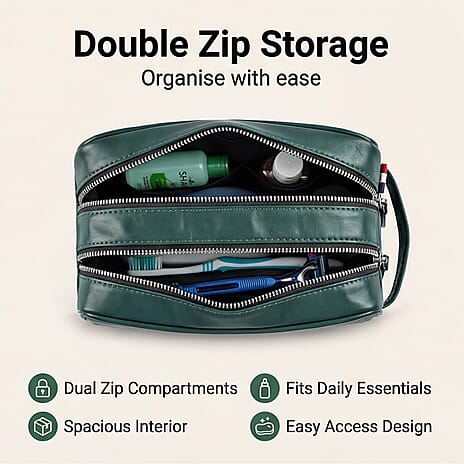 VALLISERIE PU Patterned Cosmetic and Toiletry Bag (Size 24x12x10 cm) - Green