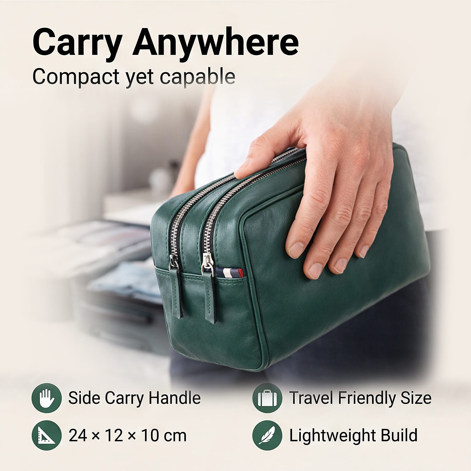 VALLISERIE PU Patterned Cosmetic and Toiletry Bag (Size 24x12x10 cm) - Green