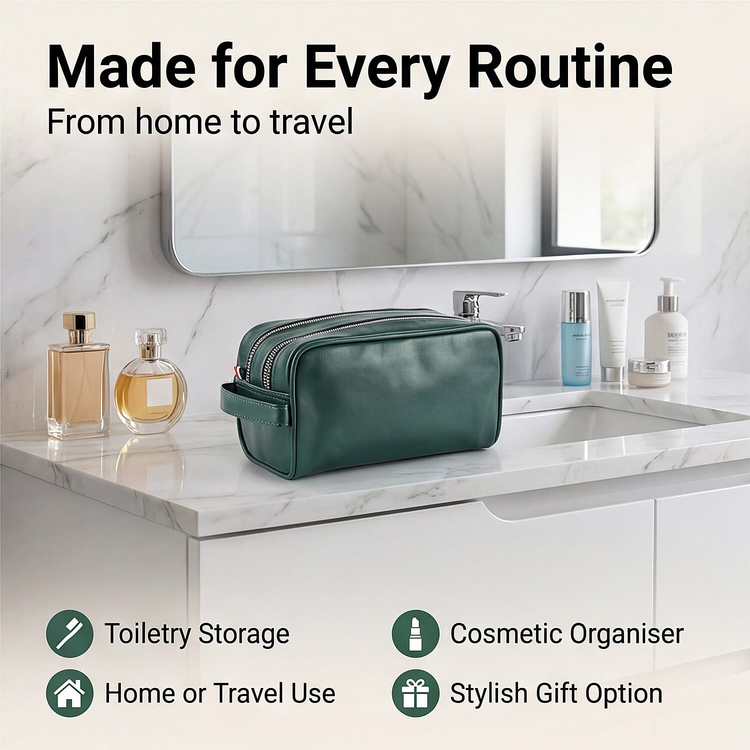 VALLISERIE PU Patterned Cosmetic and Toiletry Bag (Size 24x12x10 cm) - Green