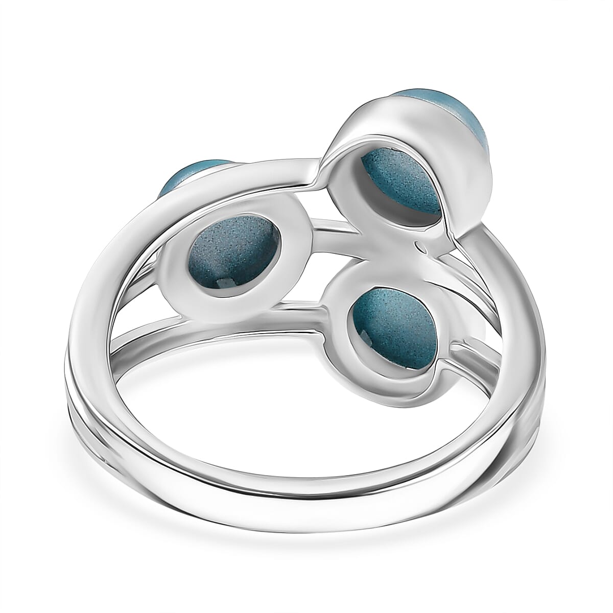 D'Joy Paraiba Moonstone 3 Stone Ring in Platinum Overlay Sterling Silver 2.98 Ct.