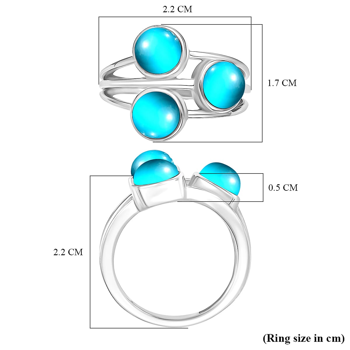 D'Joy Paraiba Moonstone 3 Stone Ring in Platinum Overlay Sterling Silver 2.98 Ct.