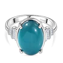 D'Joy Paraiba Moonstone & Natural Diamond  Ring in Rhodium Overlay Sterling Silver 6.53 Ct.