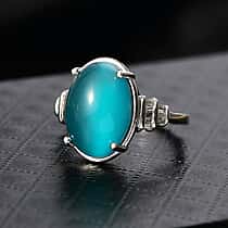 D'Joy Paraiba Moonstone & Natural Diamond  Ring in Rhodium Overlay Sterling Silver 6.53 Ct.