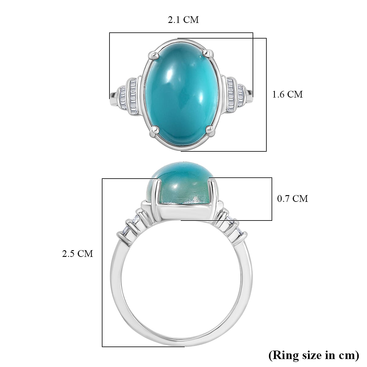 D'Joy Paraiba Moonstone & Natural Diamond  Ring in Rhodium Overlay Sterling Silver 6.53 Ct.