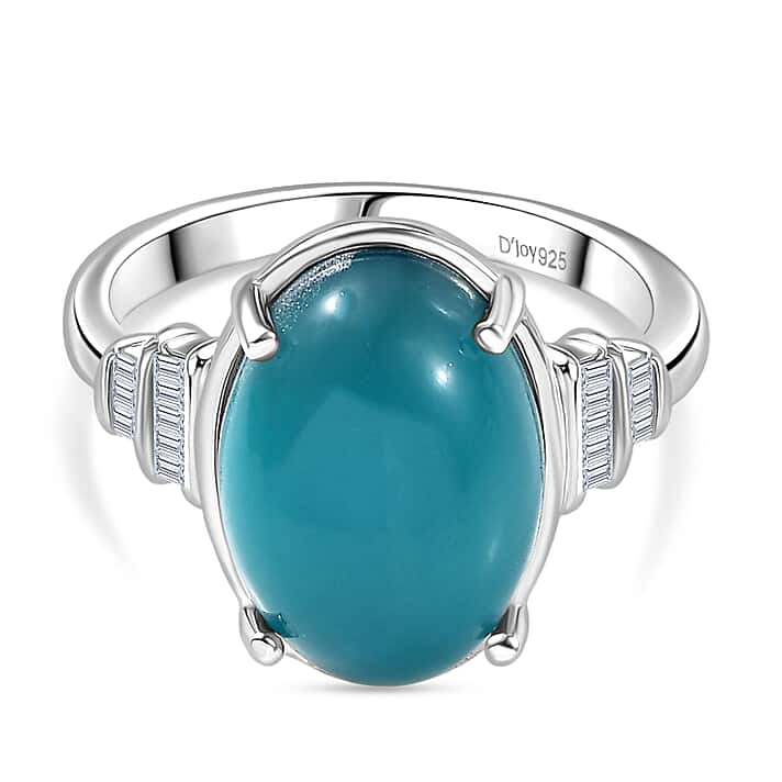 D'Joy Paraiba Moonstone & Natural Diamond Ring in Rhodium Overlay Sterling Silver 6.53 Ct.