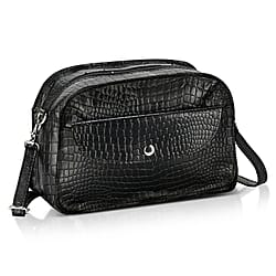 Valliserie 100% Genuine Leather Croco Pattern Crossbody Sling Bag - Black