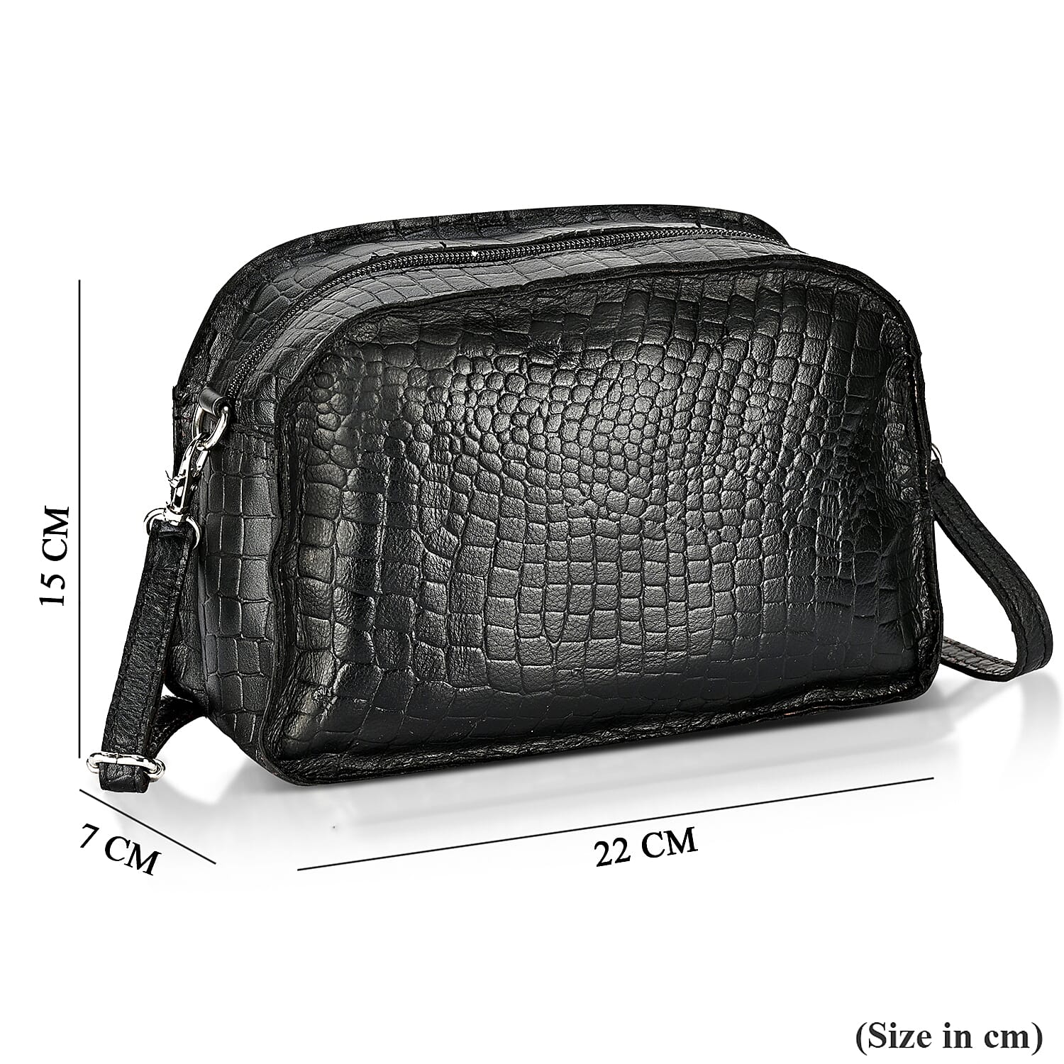 Valliserie 100% Genuine Leather Croco Pattern Crossbody Sling Bag - Black