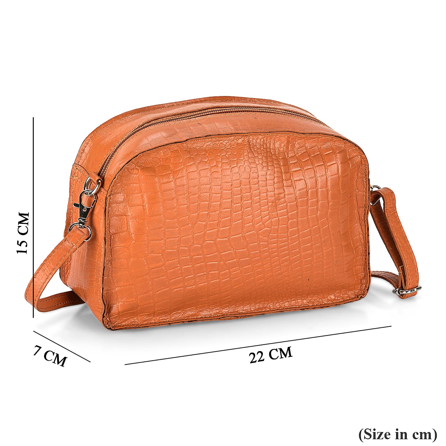 Valliserie 100% Genuine Leather Croco Pattern Crossbody Sling Bag - Tan