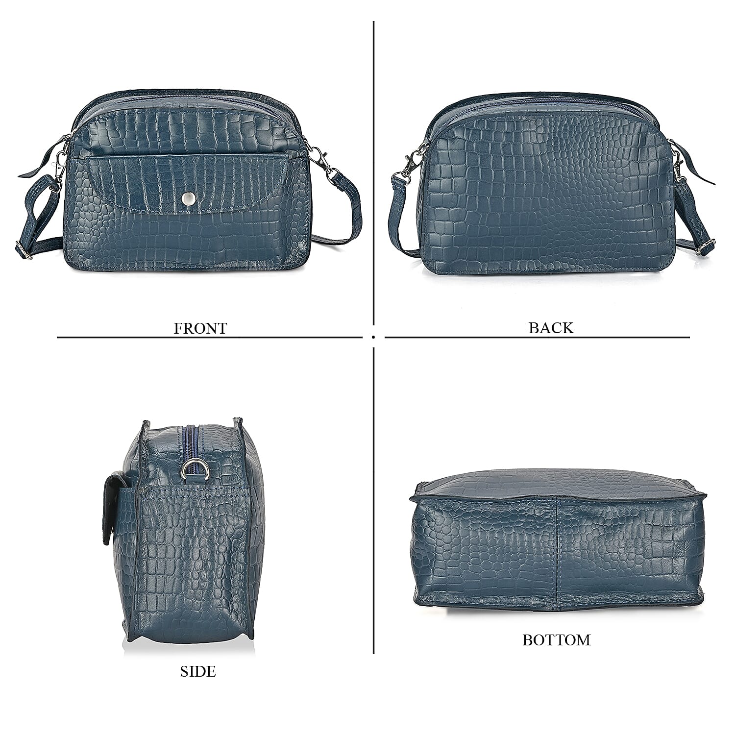 Valliserie 100% Genuine Leather Croco Pattern Crossbody Sling Bag - Navy